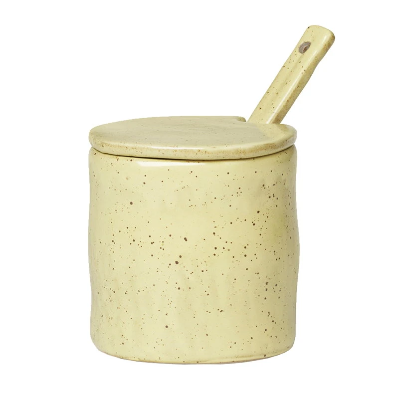 Ferm LIVING Flow Jam Jar With Spoon, Yellow Speckle 3 Ferm LIVING Flow Jam Jar With Spoon, Yellow Speckle