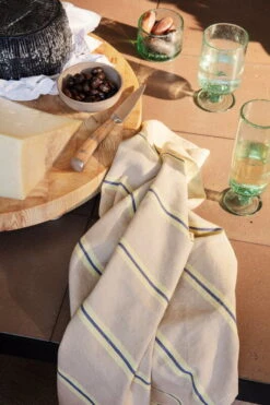 Ferm LIVING Hale Tea Towel, Oyster - Lemon - Bright Blue -Kitchenware Shop fermLIVING SS22 HaleTeaTowel OysterLemonBrightBlue image 1